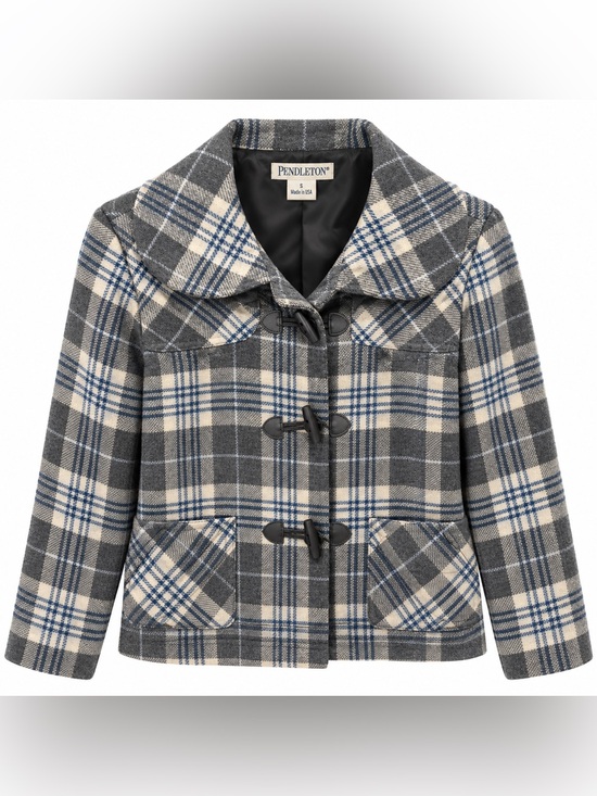 Pendleton Jackets & Blazers - Pendleton Women’s S Wool Plaid Jacket Gray Blue Toggle Button Made in USA